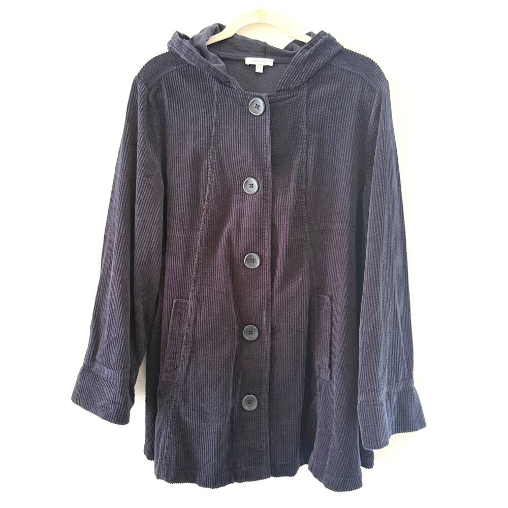 Habitat Corduroy Swing Jacket Hooded Navy Blue Lagenlook Large Buttons Sz Large